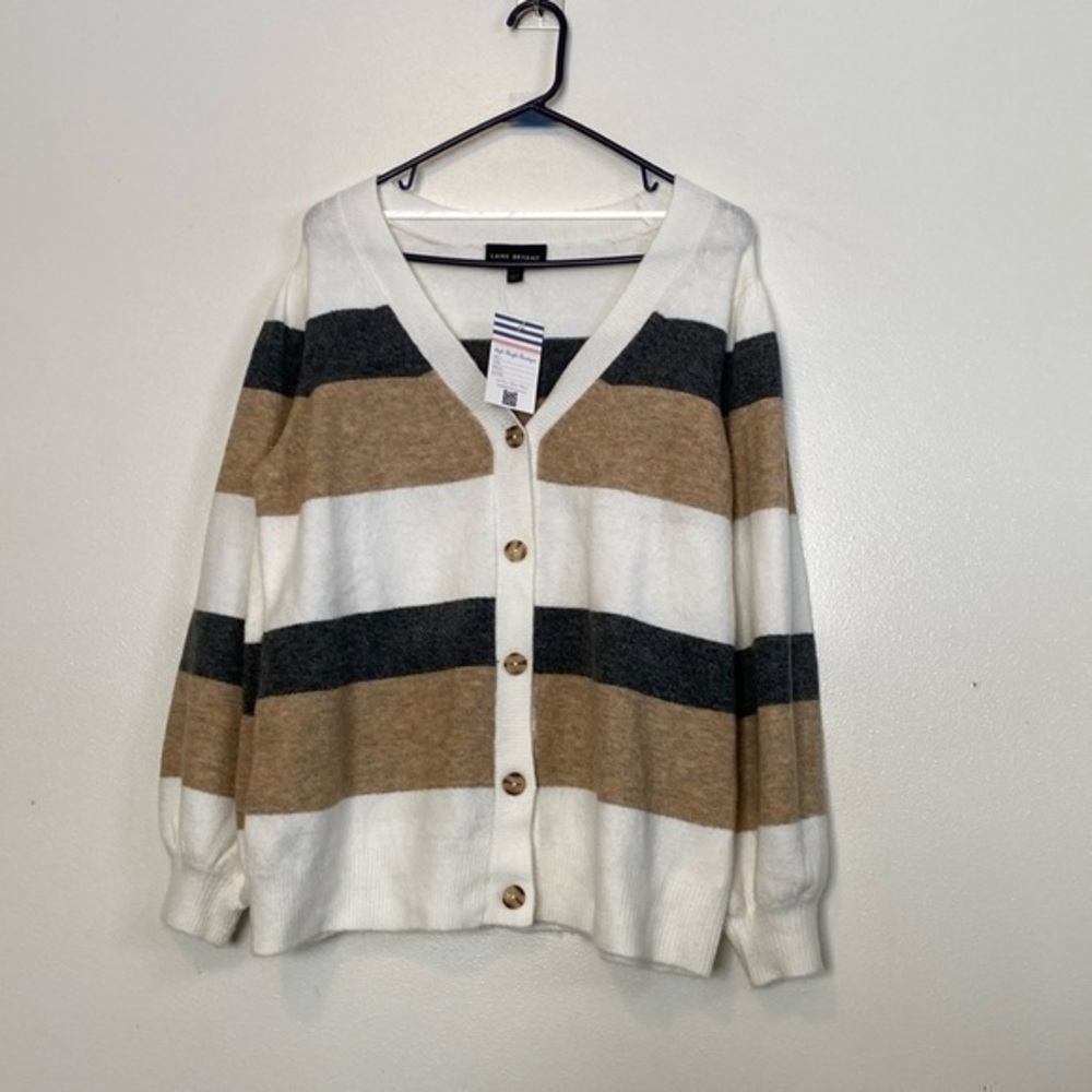 Lane Bryant color block stripe button down uber soft sweater cardigan NWT